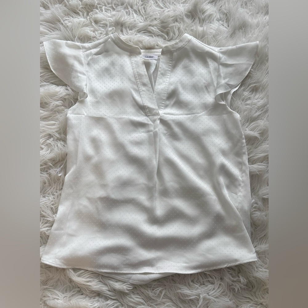 Calvin Klein White Sleeveless V-Neck Blouse